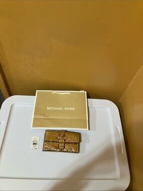 Michael Kors Metallic Gold Patent Leather Buckle Wallet